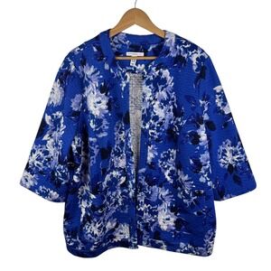 Isaac Mizrahi Live! Floral Quilted Kimono Jacket‎ Size 1X Blue Open Front Boho